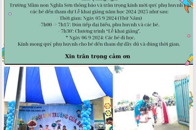 🍀 🍀  🍀 Trường mầm non Nghĩa Sơn, thông báo lễ khai giảng năm học 2024 – 2025.